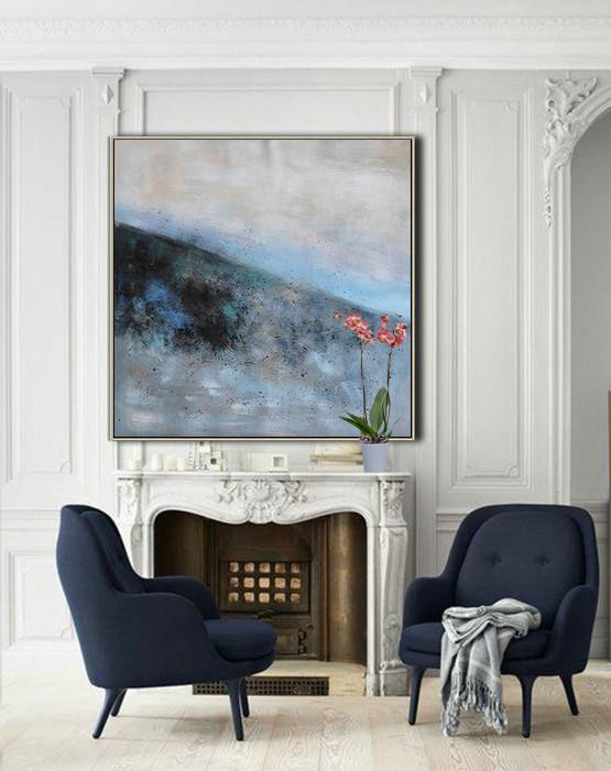 Original Abstract Painting Extra Large Canvas Art,Oversized Abstract Landscape Painting,Canvas Paintings For Sale,Gray,Blue,Black.etc